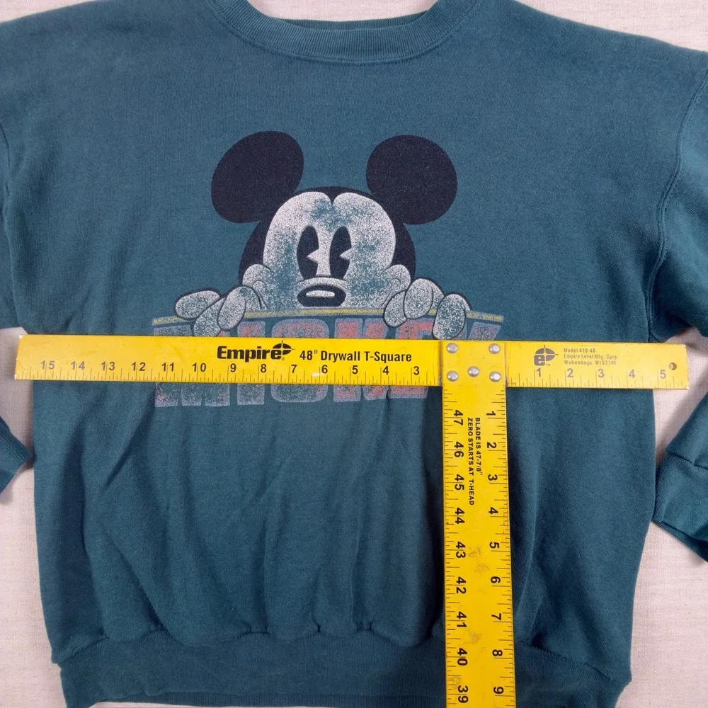 Vintage Mickey Mouse Disney Graphic Sweatshirt Teal Green Pullover Crewneck L